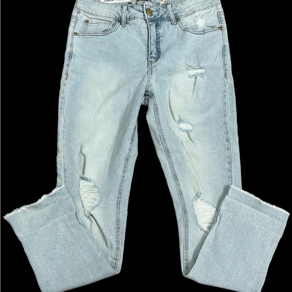 Women's Seven7 4 Small Jean Crop Destroyed Jeans Blue Stretch Rolled Hem NWT - Picture 4 of 13